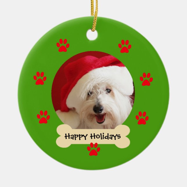 Happy Holidays with Dog Christmas Ornament (Front)