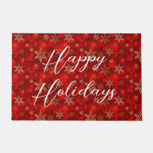 Happy Holidays with Gold Snowflakes Doormat