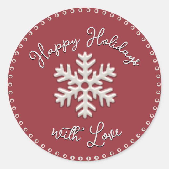 Happy Holidays with love Embossed Snowflake  Class Classic Round Sticker (Front)