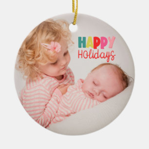 Happy Holidays with photo Christmas greeting Ceramic Tree Decoration
