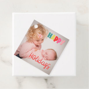 Happy Holidays with photo Christmas greeting Favour Tags