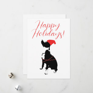 Happy Holidays with Pitbull, Santa hat, and lights Holiday Card