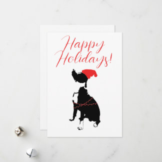 Happy Holidays with Pitbull, Santa hat, and lights Holiday Card