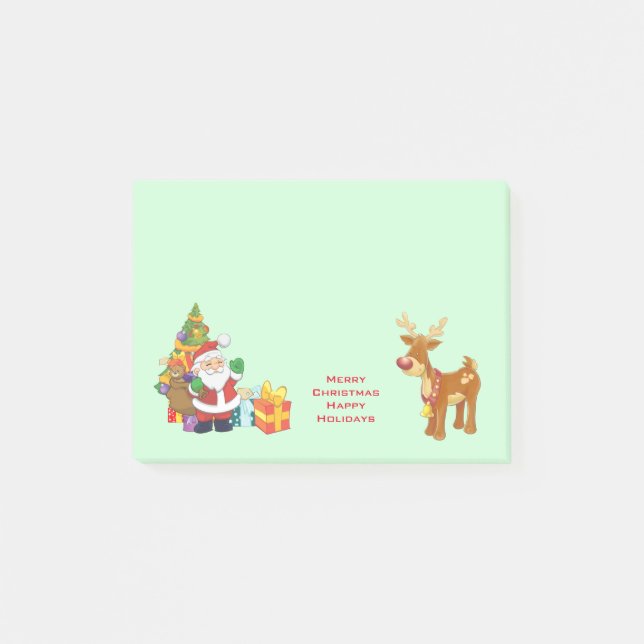 Happy Holidays with Santa and Reindeer Post-it Notes (Front)
