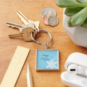 Happy Holidays with Snowflake Art Key Ring