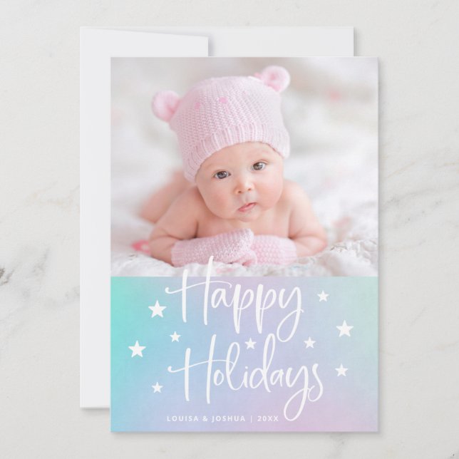 Happy Holidays with Stars | Trendy Multi Photo Holiday Card (Front)
