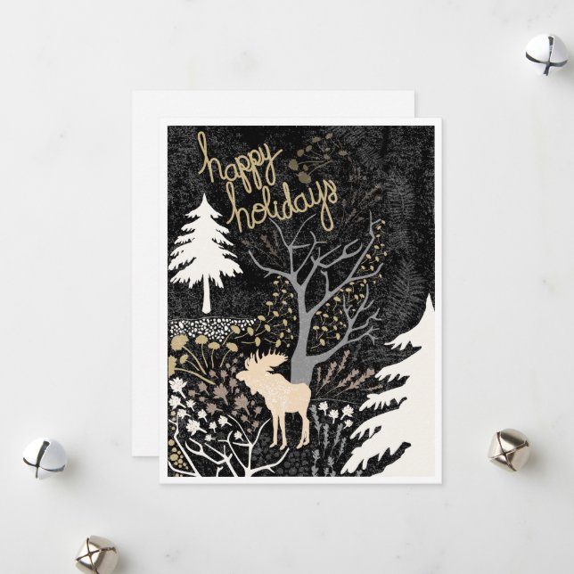 Happy Holidays Woodland Moose Holiday Card (Front/Back In Situ)