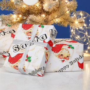 Happy Holidays Wrapping Paper Vintage Santa
