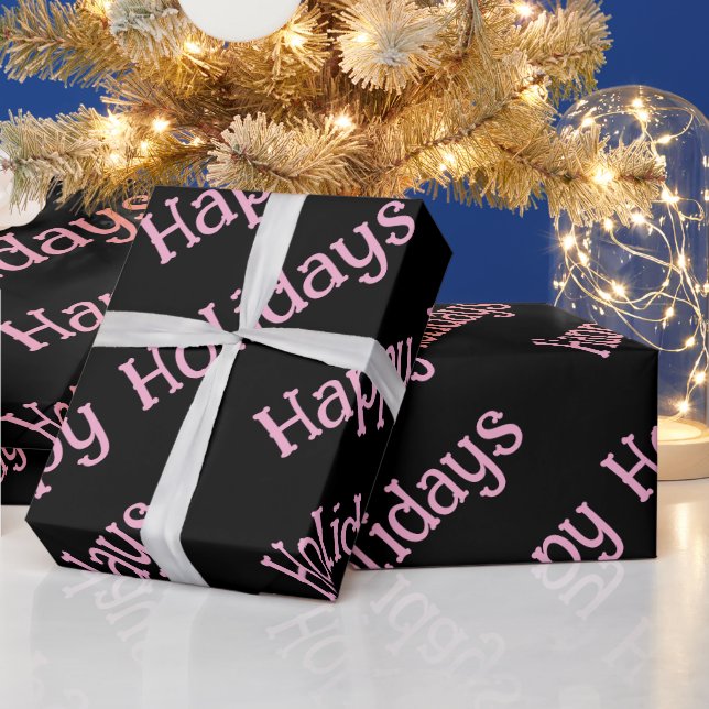 Happy Holidays Wrapping Pink Lettering Wrapping Paper (Holidays)