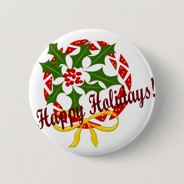 Happy Holidays wreath 6 Cm Round Badge (Front)