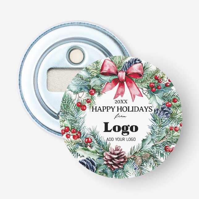 Happy Holidays Wreath Bow Logo Gift For Custumers Bottle Opener (Front)