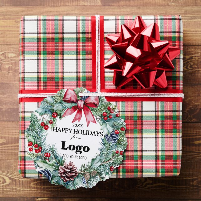 Happy Holidays Wreath Bow Logo Small Gifts Clients Tree Decoration Card (Insitu (Gift))