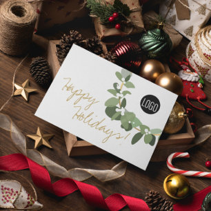 Happy Holidays Wreath Christmas Company Logo Holiday Card