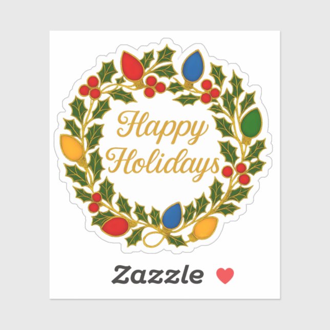 Happy Holidays Wreath Christmas Lights and Holly (Sheet)