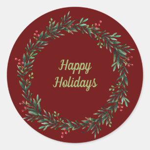 Happy Holidays Wreath Classic Round Sticker