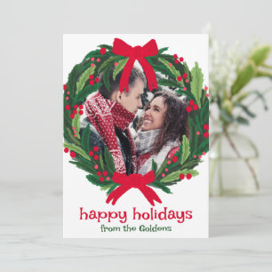 Happy Holidays Wreath CUSTOM PHOTO Christmas Holiday Card