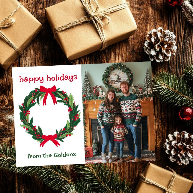 Happy Holidays Wreath CUSTOM PHOTO Christmas Holiday Card (Happy Holidays Wreath CUSTOM PHOTO Christmas Holiday Card
)