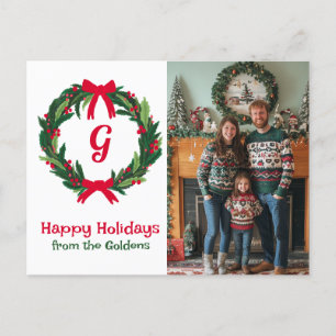 Happy Holidays Wreath CUSTOM PHOTO Christmas Holiday Postcard