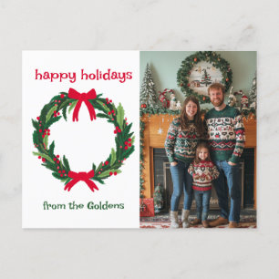 Happy Holidays Wreath CUSTOM PHOTO Christmas Holiday Postcard