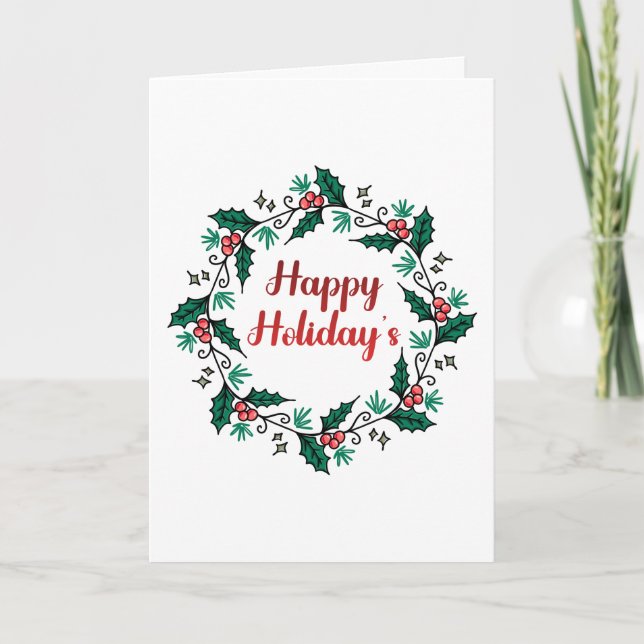 Happy Holiday's Wreath Folded Greeting Card (Front)