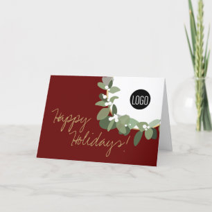 Happy Holidays Wreath Logo Company Red Christmas Holiday Card