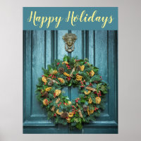 Happy Holidays Wreath On Beautiful Door