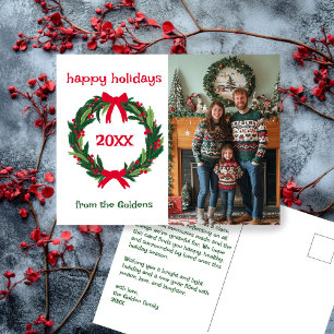Happy Holidays Wreath Year CUSTOM PHOTO Christmas Holiday Postcard