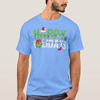 Happy Holidays Xmas Festive Santa Claus Wreath Gra T-Shirt