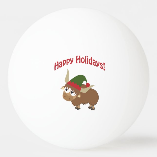 Happy Holidays! Yak Christmas Elf Ping Pong Ball (Front)