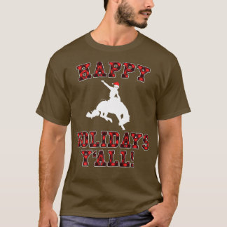 Happy Holidays Y'all Red Buffalo Plaid Teas Rodeo T-Shirt