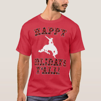 Happy Holidays Y'all Red Buffalo Plaid Teas Rodeo  T-Shirt