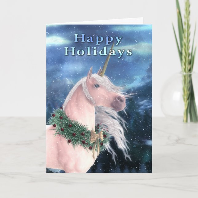 Happy Holidays Yule Unicorn Card (Front)