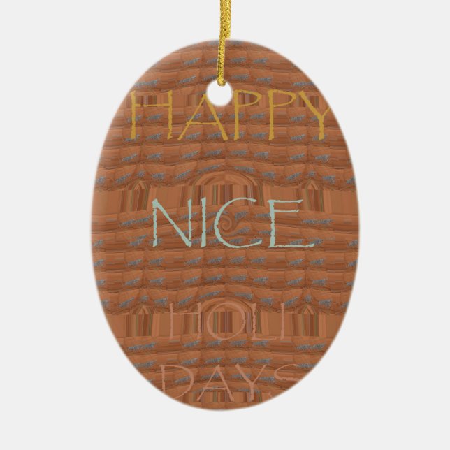 Happy Holidays Zebra Art Print Ceramic Tree Decoration (Front)