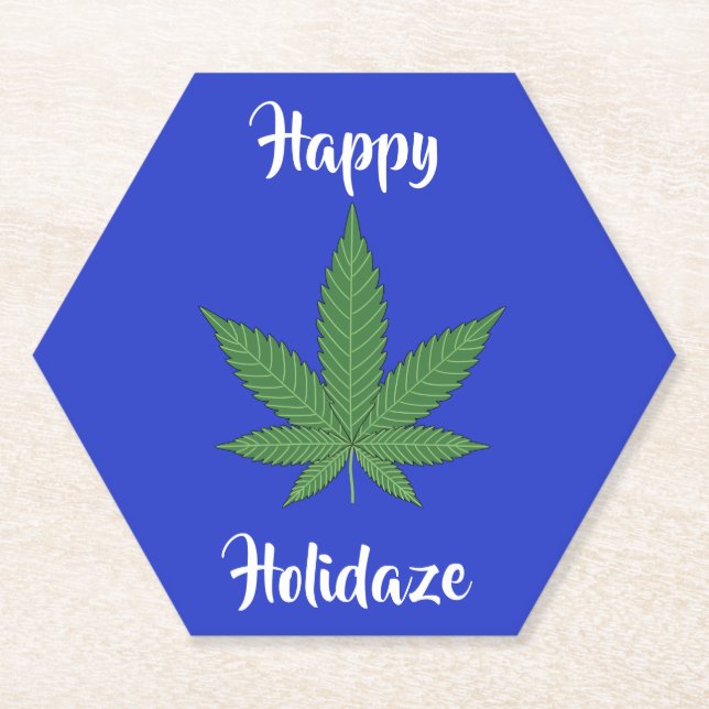 Happy Holidaze Weed Leaf Holidays Personalised Paper Coaster (Front)