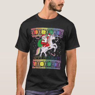 Happy Holigays Gay Christmas Pajamas Santa Riding T-Shirt