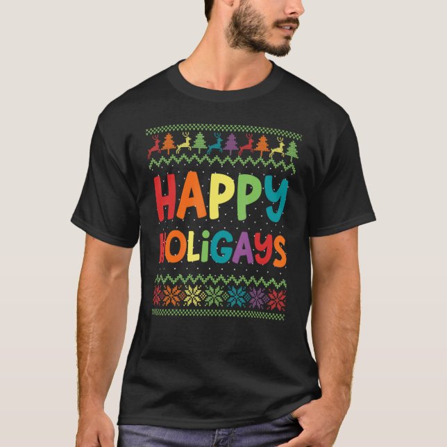 Happy Holigays LGBT Christmas Rainbow Gay Xmas  LG T-Shirt (Front)