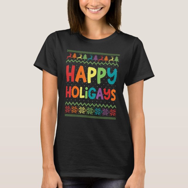 Happy Holigays LGBT Christmas Rainbow Gay Xmas  LG T-Shirt (Front)