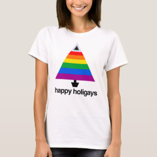 Happy Holigays Progress Pride Tree T-Shirt