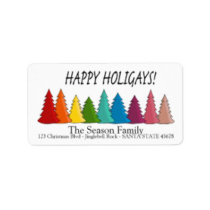 Happy Holigays Rainbow trees holiday label