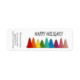 Happy Holigays Rainbow trees holiday label