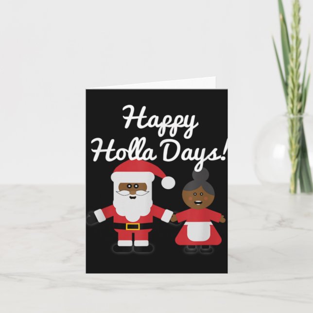 Happy Holla Days Santa And Mrs Claus Black Christm Card (Front)