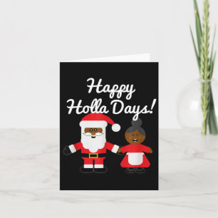 Happy Holla Days Santa And Mrs Claus Black Christm Card