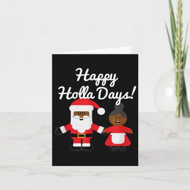 Happy Holla Days Santa And Mrs Claus Black Christm Card (Front)