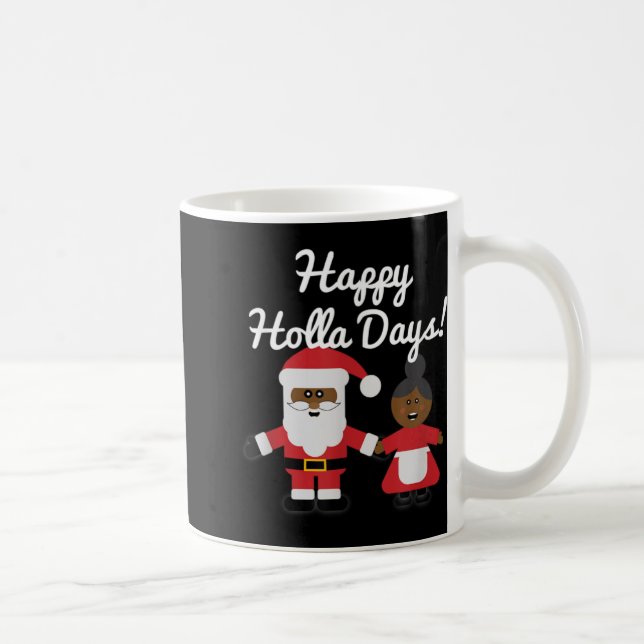 Happy Holla Days Santa And Mrs Claus Black Christm Coffee Mug (Right)