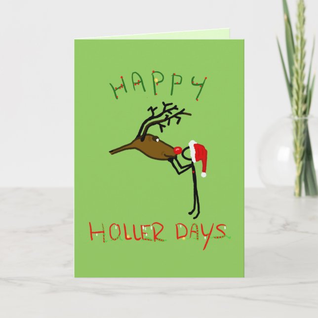 Happy Hollerdays 4 - kissing a reindeer. Card (Front)