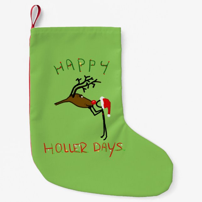 Happy Hollerdays 4 - kissing a reindeer. Small Christmas Stocking (Front)