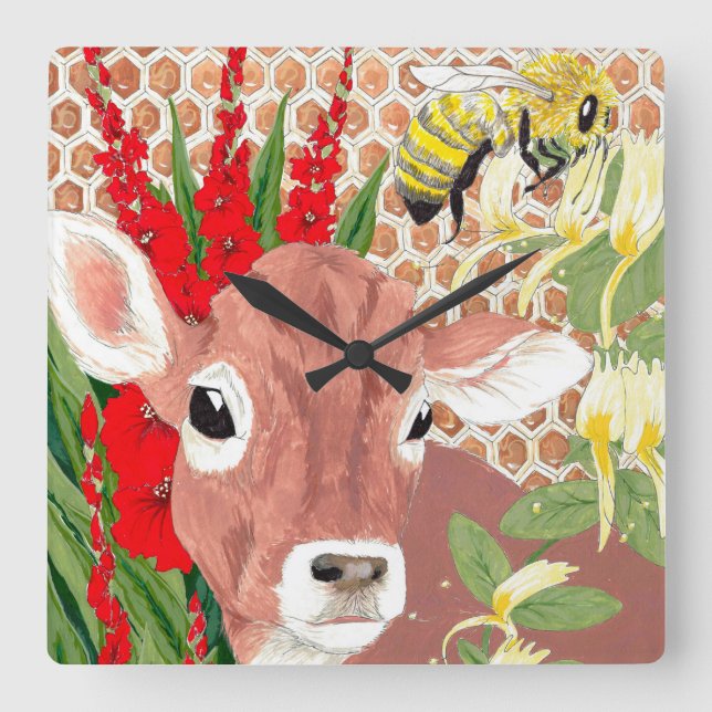 Happy Hollow Cow Square Wall Clock (Front)