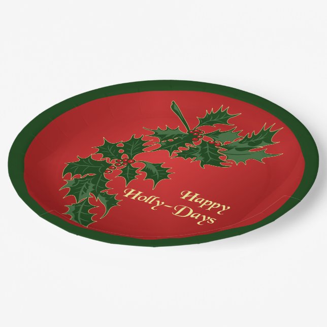 Happy Holly-Days Christmas Paper Plates (Angled)