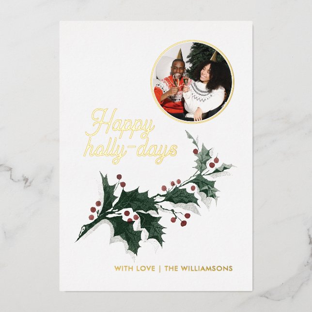 Happy Holly Days Family Photo Holiday Gold (Front)