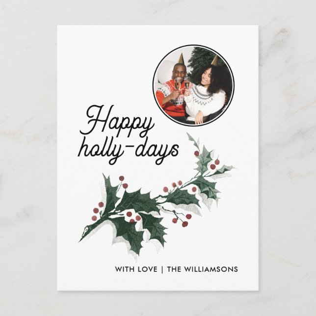 Happy Holly Days Family Photo Holiday Postcard (Front)